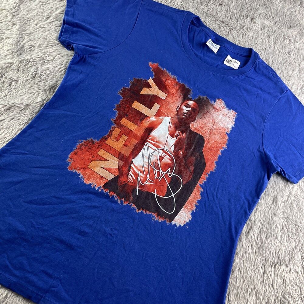 Nelly Shirt Womens Large Blue Rapper Singer Hip Hop Signature Concert Festival